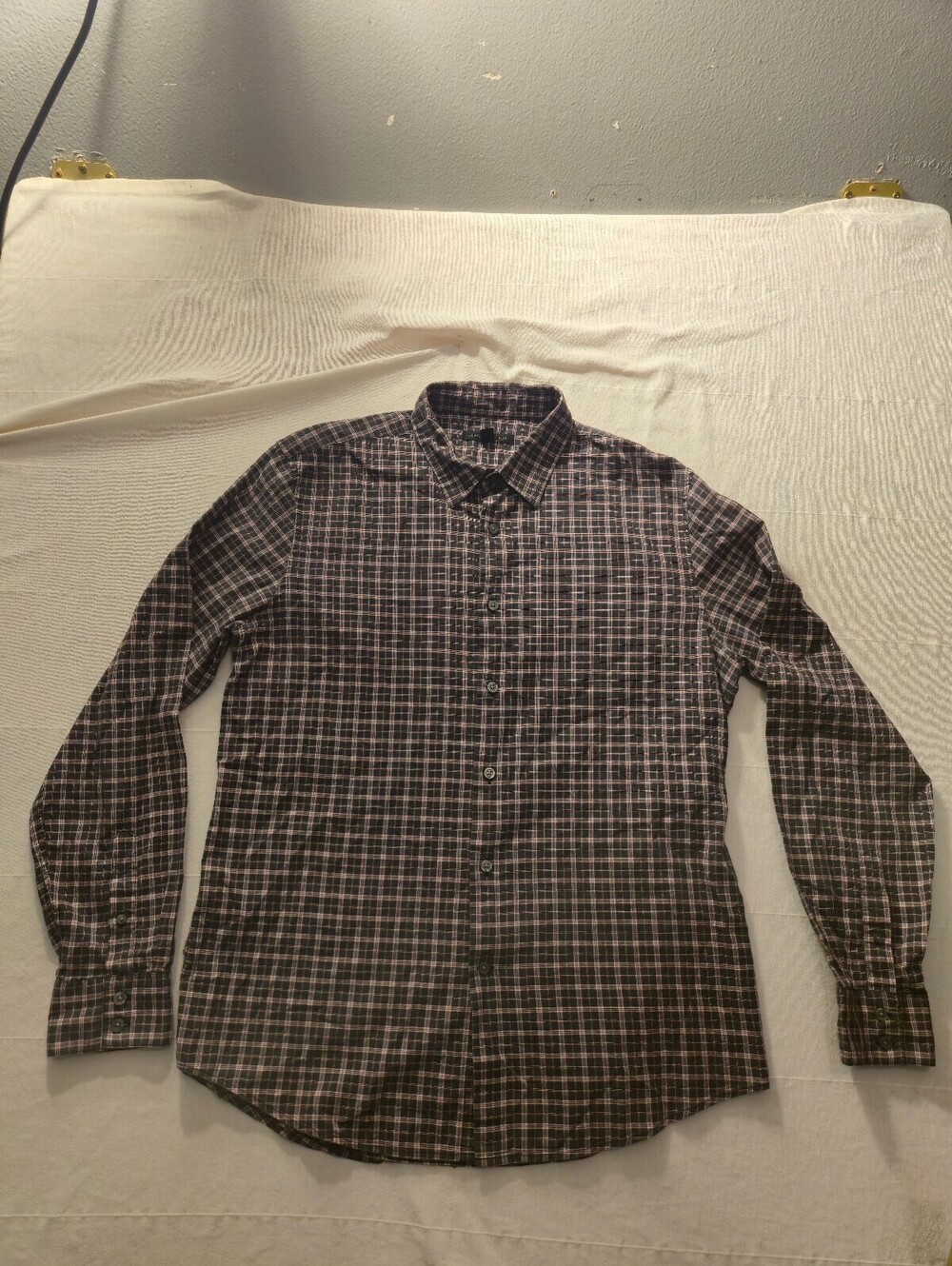 John Varvatos Men's Long Sleeve Plaid Button-Up Shirt Large